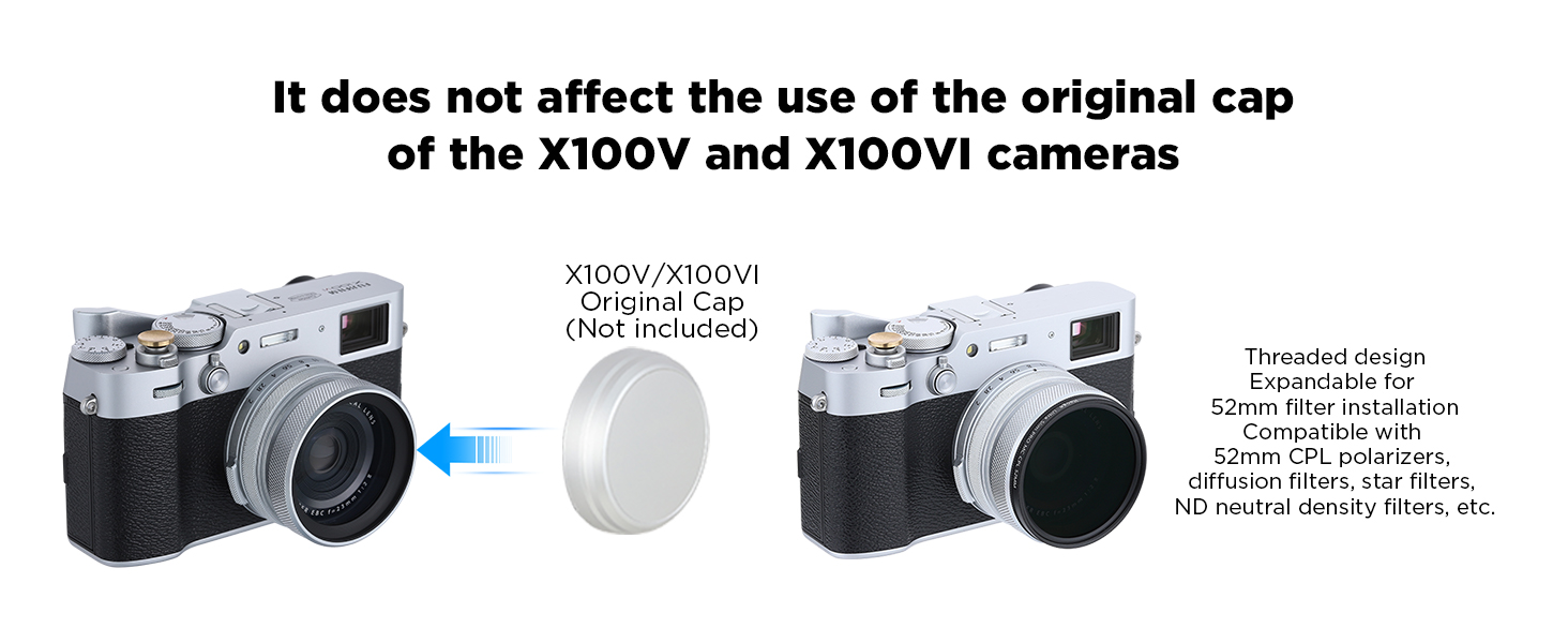 Haoge Metal Lens Hood MC UV Protection Multicoated Ultraviolet Lens Filter Fujifilm X100VI X100V
