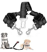 SlowTon Dog Seat Belt, Double Dog Seatbelt Adjustable Vehicle Safety Leash with Elastic Bungee Bu...