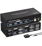 ATLAHET Displayport KVM Switch 2 Monitors 2 Computers 8K@60Hz 4K@120Hz Dual Monitor USB 3.0 KVM S...