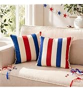 Western Home Pack of 2 Outdoor Waterproof Striped Throw Pillow Covers 4th of July Decorative Pill...