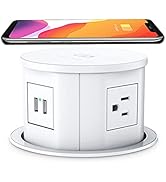 ANNQUAN Automatic Pop Up Countertop Outlet with 15W Wireless Charger,4 Outlets,2 USB Ports,4.75" ...