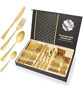 Gold Silverware Set, Stainless Steel Flatware Set Service for 6, Kitchen Cutlery Gift Set Utensil...