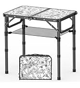 Toile de Jouy-Inspired Camping Table, Vintage French Floral Pattern Folding Table, Adjustable Hei...