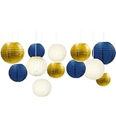 NICROLANDEE Party Decorations - 12PCS Navy Blue Gold Glitter Hanging Paper Lanterns for Graduatio...