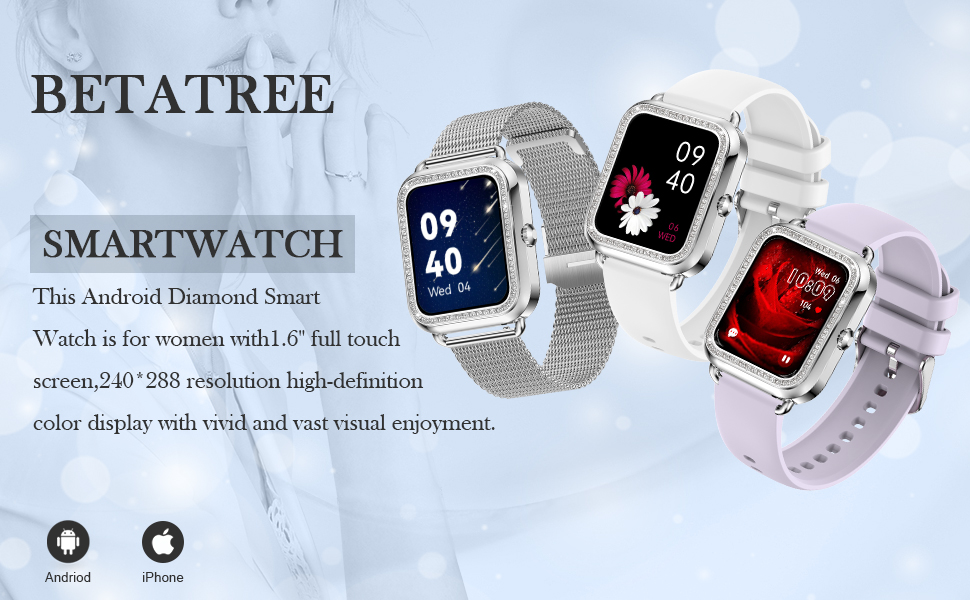 Smart Watches With Diamonds: Smart watch for Andriod iphone compatible (android 4.0+, ios 8.0+)