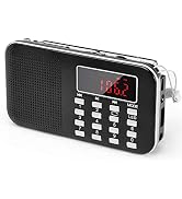 Mini Portable Radio AM FM Pocket Radio with MP3, LED Flashlight, Digital Radio Speaker Support Mi...