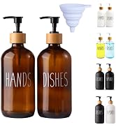 LOOCHICA 2 Pack Amber Glass Soap Dispenser with Plastic Pump, Brown Dish and Hand Soap Dispenser ...