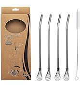 4pcs Spoon Straws Stainless Steel With Filter Spoon, Drinking Spoon Straws Reusable Stainless Str...
