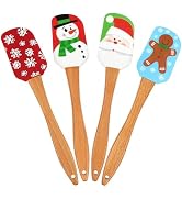 BOYAN Christmas Silicone Spatula, Set of 4, Christmas Spatulas with Wooden Handle for Baking, Kit...