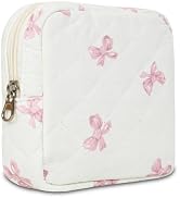 AMZMA Small Floral Quilted Makeup Bag, Coquette Aesthetic Travel Toiletry Organizer for Women, Li...