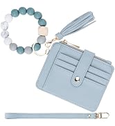 Keychain Wallet with Bracelet RFID Blocking Wristlet Credit Purse Card Holder, Silicone Bead Tass...