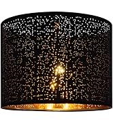 Wellmet Blackgold Drum Lampshades, Easy Assembly Required Replacement Lamp Shades, Fabric Lampsha...