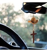 Rislobx Cowboy Hat Car Charm, Cowboy Hat for Car Mirror Hanging with Cross, Country Car Hanging P...