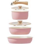 ShanSon 6 Pieces Kitchen Non-Stick Cookware Sets with Removable Handle, Stackable Pots and Pans S...