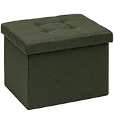 PINPLUS Button Tufted Folding Linen Storage Ottoman 16.5", 36L Collapsible Storage Cube with Lid,...