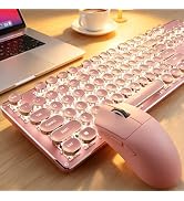 Wireless Keyboard and Mouse Combo, White Backlit Typewriter - Pink | Retro Keycaps, Bluetooth/2.4...