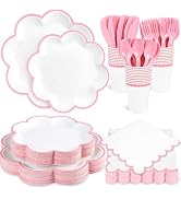 350 Pcs Pink and White Paper Plates and Napkins Set, 10" White Dinner Plates with Pink Scalloped ...