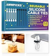 KLKE 52 Pack Silicone Cable Ties, Reusable Star Design Cord Organizer Straps in 2 Styles, Durable...