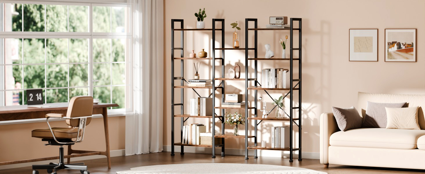 Home Office Triple Bookshelf With More Storage Spaces