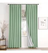 IVAPUPU Sage Green Pinch Pleated Blackout Curtains 84 inch Length 2 Panels, Thick Linen Blend Bla...