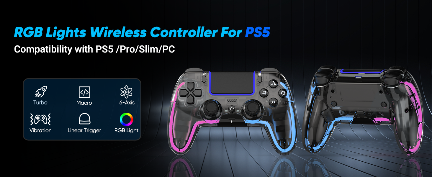 RGB wireless controller for ps5