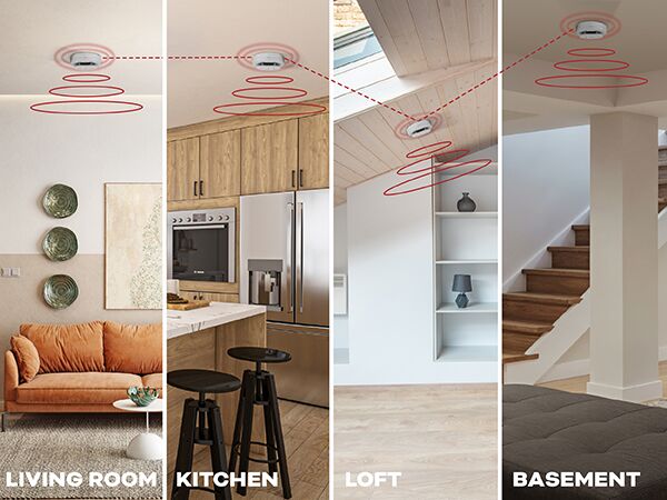Kidde hardwired smoke detector with wire-free interconnect placement guide-mobile