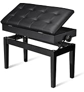 AW Duet Piano Bench with Storage Adjustable Black Wooden Keyboard Stool | Seat Leather Cushion Pa...