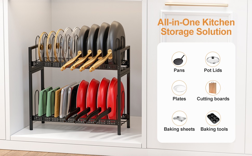 pot lid organizer for cabinet pot and pan organizer for under cabinet pan storage organizer