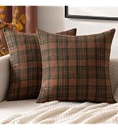 MIULEE Fall Plaid Pillow Covers Scottish Tartan 18x18 Terracotta Brown | Set of 2 Fall Decoration...