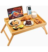 Bamboo Bed Tray Table, Large Breakfast Tray - 21.7x14 Inch with Folding Legs, Multipurpose Servin...
