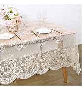Fanqisi Ivory Lace Tablecloth 2 Pieces 60x120 Inches Classic Wedding Lace Tablecloths Overlay Par...