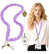Scrunchie Lanyard Teacher for Id Badges Keys with Retractable Badge Reel Cute Teacher Lanyard for...