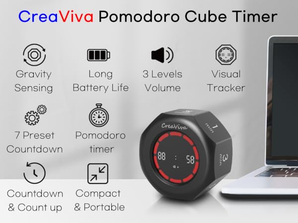 creaviva digital visual pomodoro cube timer gravity sensor visual tracking 7 preset count up
