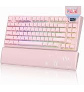 Womier 75% Pink Creamy Mechanical Keyboard Wireless with Color Multimedia Screen Gaming Keyboard,...