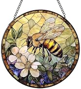 Stained Glass Window Hanging, Bee Stained Glass Suncatchers Indoor Windows Glass Panel Garden Han...