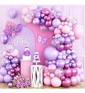 Pink and Purple Balloon Arch Garland Kit, 8/10/12/18 Inch Pink Purple Butterfly Balloon Garland K...