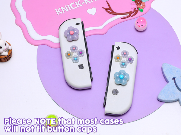 Glitter Flower D-Pad Button Caps Silicone Joycon Thumb Grips Set, Cute ABXY Key Button Cover
