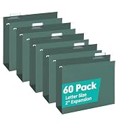 HERKKA Extra Capacity Hanging File Folders, 60 Pack Reinforced Letter Size Hanging Folders with H...