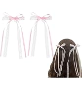 2Pcs Pink Cute Lace Bow Hair Clips, Coquette Snap Barrettes Bowknot Hair Ribbon for Women Girls C...