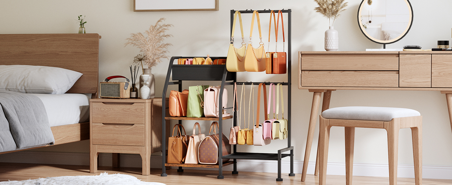 floor shelf standing shelves handbag organizers backpack storage closet apartment organization