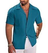 COOFANDY Men's Casual Shirts Short Sleeve Button Down Shirts Fashion Textured Summer Beach Shirt