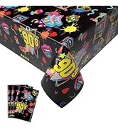 3 Pack 90’s Party Tablecloth, Back to The 90s Party Table Cover Rectangle, Graffiti Plastic Table...