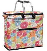KEFOMOL Insulated Picnic Basket,40L Leak-Proof Cooler Bag,Grocery Basket with Lid,2 Sturdy Handle...