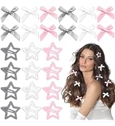 YAEISM 24PCS Mini Hair Clips 3 Colors Star Hair Clips Satin Small Bow Hair Clips Y2K Metal Snap S...