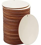 FSWCCK 100 PCS 4 Inch Wood Circles for Crafts – Round Blank Discs with Holes, Unfinished Wooden C...