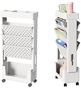 DTK 5 Tier Rolling Book Cart, Multi-Functional Mobile Bookshelf Cart with Wheels, File Folder Mag...