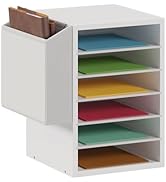 Unionly, Vertical Desktop Sorter, Wooden Paper Organizer with Storage Bag, 6 Adjustable, Letter-S...