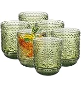 Topsky Vintage Drinking Glass Set of 6,12 oz Embossed Floral Decorative Glassware Set,Glass Cups ...
