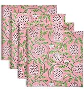 Ridhi Dark Salmon Hand Block Print 100% Cotton Napkins 18" x 18" (Set of 4) Reuseable Kitchen Nap...
