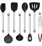 Vayvnt Silicone Cooking Utensil Set, 8-Piece, Heat Resistant to 480?, Black | Kitchen Utensils wi...